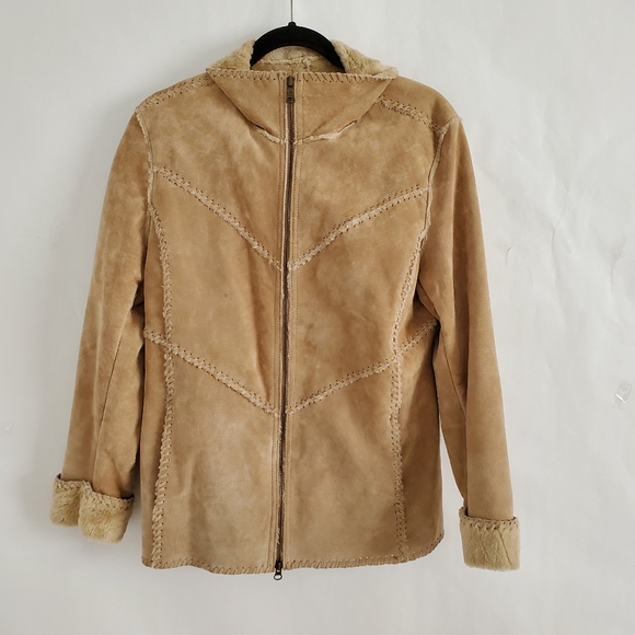 Suede Leather vintage Shearling Zip Front jacket Medium - Picture 12 of 16